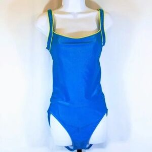 Cole of California 2 Piece Swimsuit Vintage Blue Yellow Tankini Swimsuit Sz 8